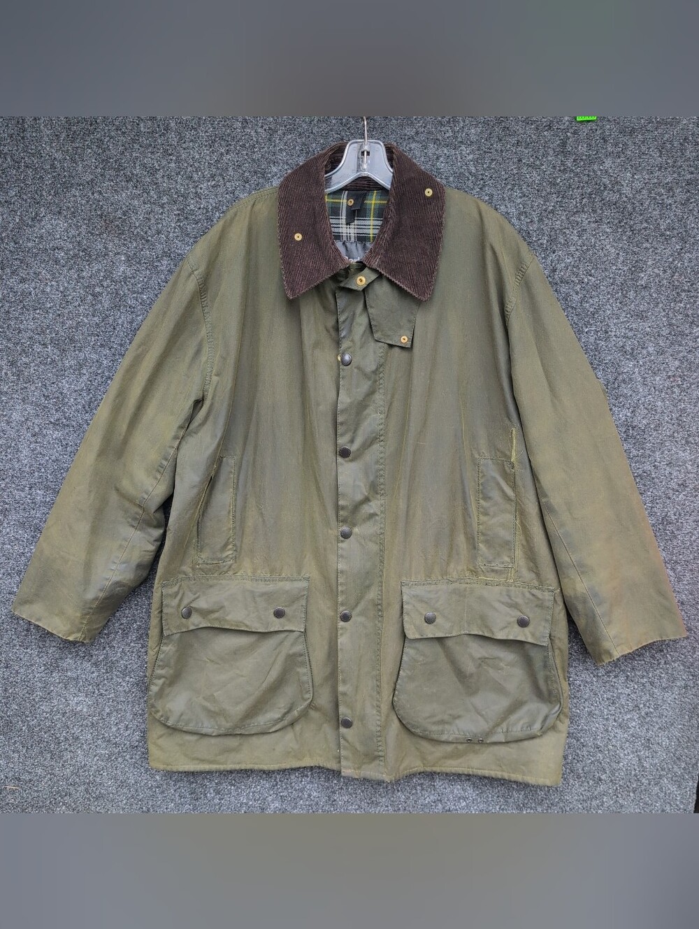 Barbour Border Waxed Jacket Mens C44 A200 Green Tartan Plaid Lining England